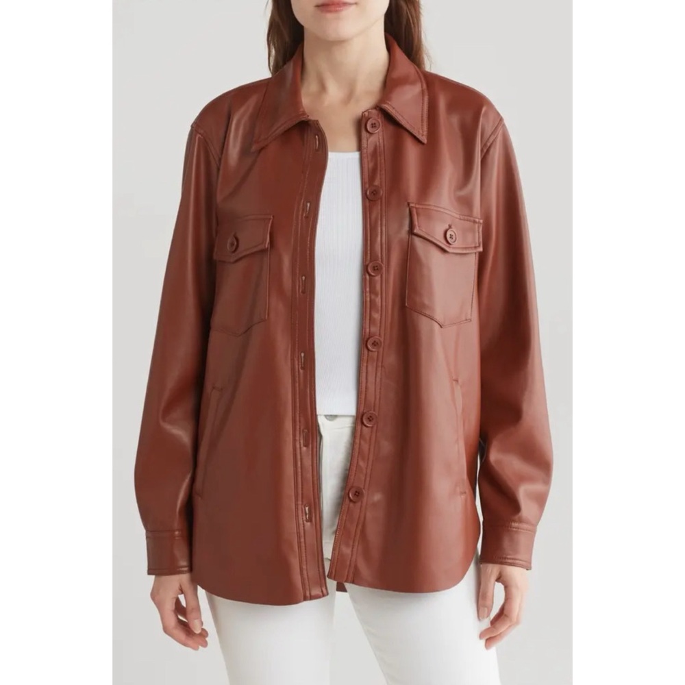 Blank NYC Double Text Faux Leather Shacket, Medium